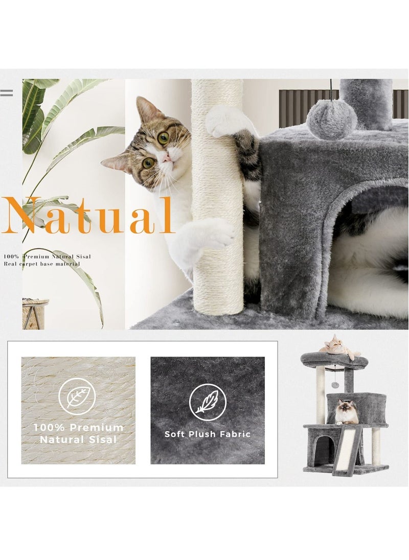 Alissa - Cat Tree Luxury Cat Tower with Double Condos Spacious Perch Fully Wrapped Scratching Sisal Post and Replaceable Dangling Balls Gray 86x48x44.5cm - Image 1