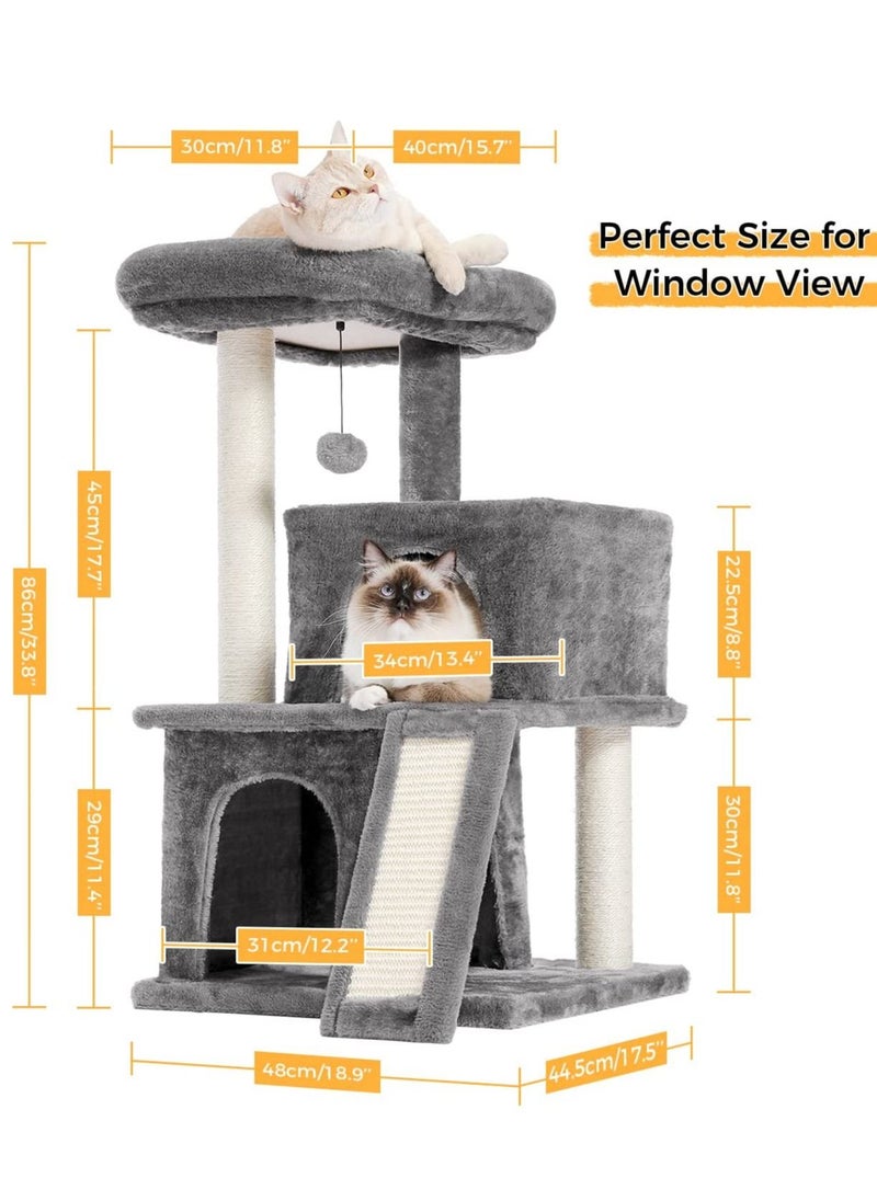 Alissa - Cat Tree Luxury Cat Tower with Double Condos Spacious Perch Fully Wrapped Scratching Sisal Post and Replaceable Dangling Balls Gray 86x48x44.5cm - Image 1