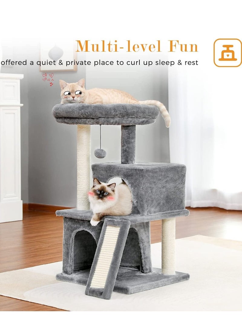 Alissa - Cat Tree Luxury Cat Tower with Double Condos Spacious Perch Fully Wrapped Scratching Sisal Post and Replaceable Dangling Balls Gray 86x48x44.5cm - Image 1