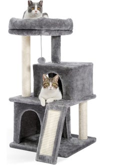 Cat Tree Luxury Cat Tower with Double Condos Spacious Perch Fully Wrapped Scratching Sisal Post and Replaceable Dangling Balls Gray 86x48x44.5cm