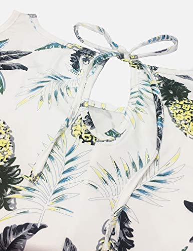 Miselon Pineapple Print Simple Cold Shoulder Blouse Batwing Sleeve T-Shirt Tops (M, White Pineapple) - Image 4