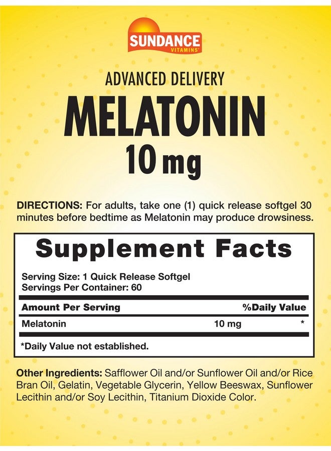 Sundance Melatonin 10mg | 60 Softgels | Advanced Delivery | Non-GMO and Gluten Free Supplement - Image 2