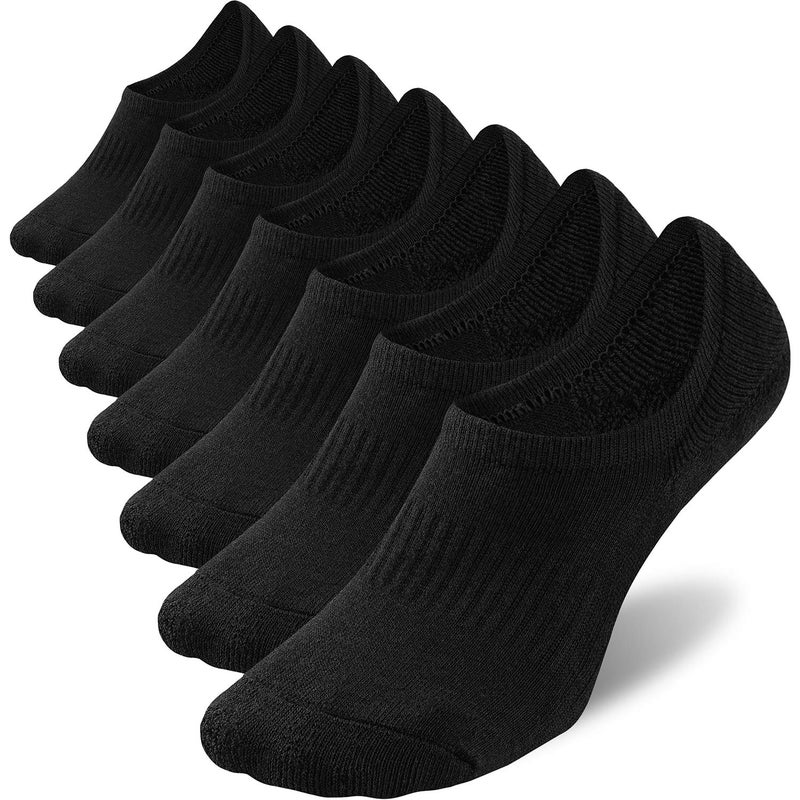 WANDER No Show Socks Mens 7 Pairs Cotton Thick Cushion Non Slip Low Cut Men Invisible Sock (7black, size:6-8)
