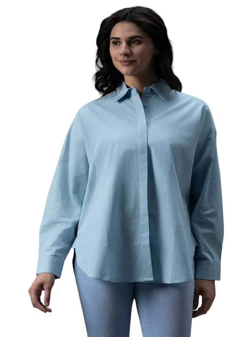 HIGH STAR Tailored Fit Light Blue Shirt for Women, Classic and Casual