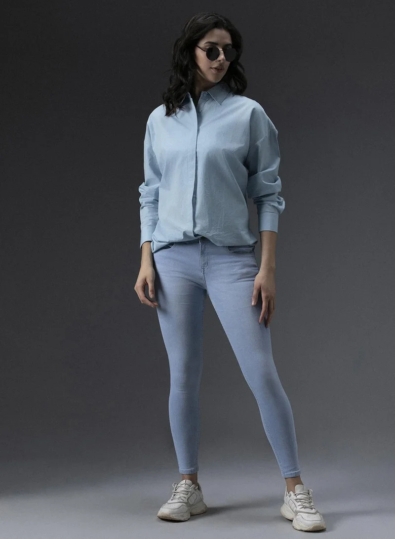 HIGH STAR Tailored Fit Light Blue Shirt for Women, Classic and Casual