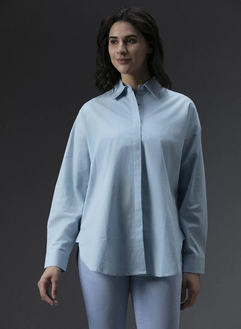 HIGH STAR Tailored Fit Light Blue Shirt for Women, Classic and Casual