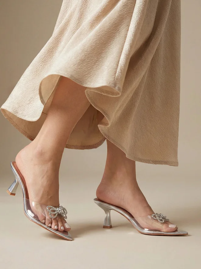 Styli  Styli Diamante Clear Strap Kitten Heel Mules for Women | Best Price UAE