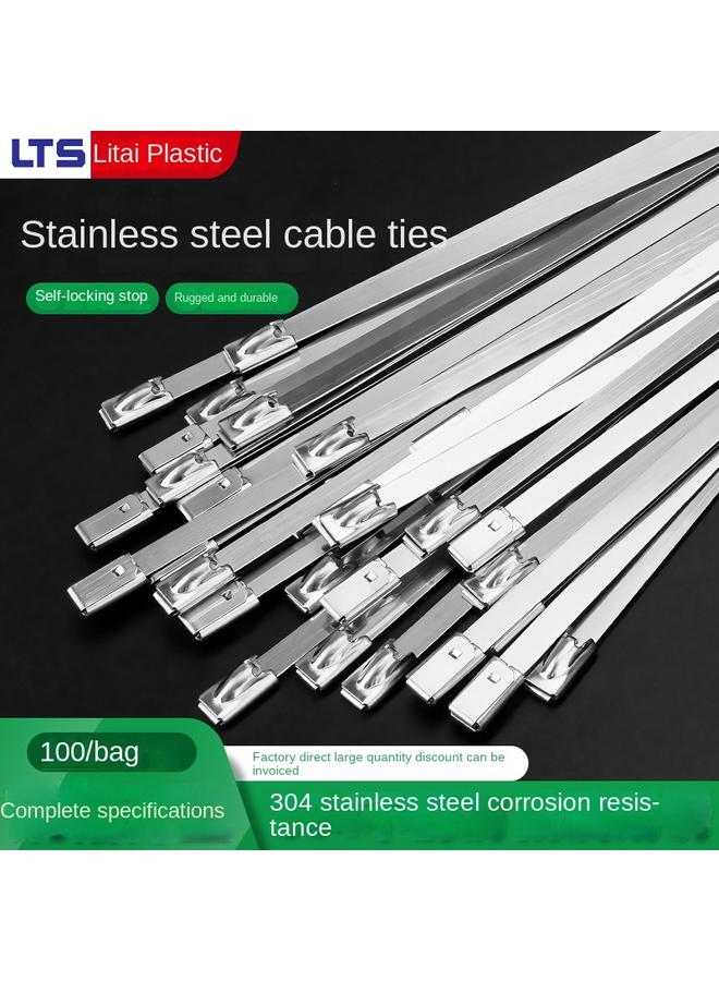 Bluejw 304 Stainless Steel Cable Tie 4.6*300 Self-locking Metal Marine Cable Tie Belt Outdoor High Temperature Resistant Cable Tie Steel Belt - Image 2