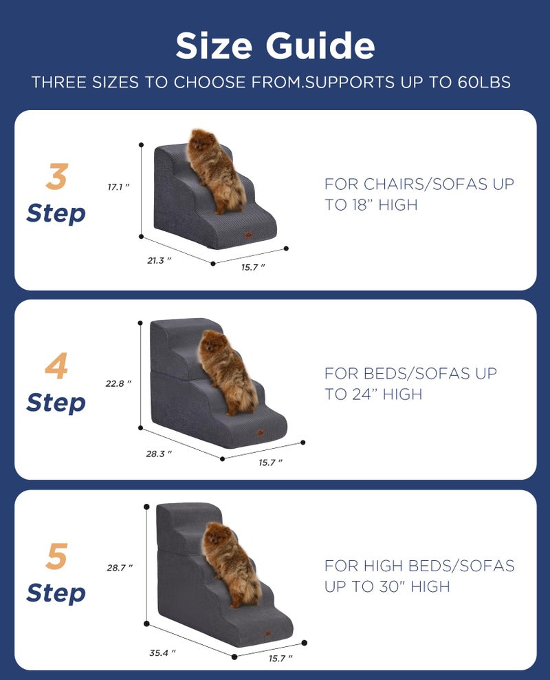 MASSFU Gray Curved Dog Stairs Ramp for High Beds 28.7" H, 5-Step Dog Steps for Small Dogs and Cats, Pet Stairs for High Bed Climbing, Non-Slip Balanced Pet Step - Image 4