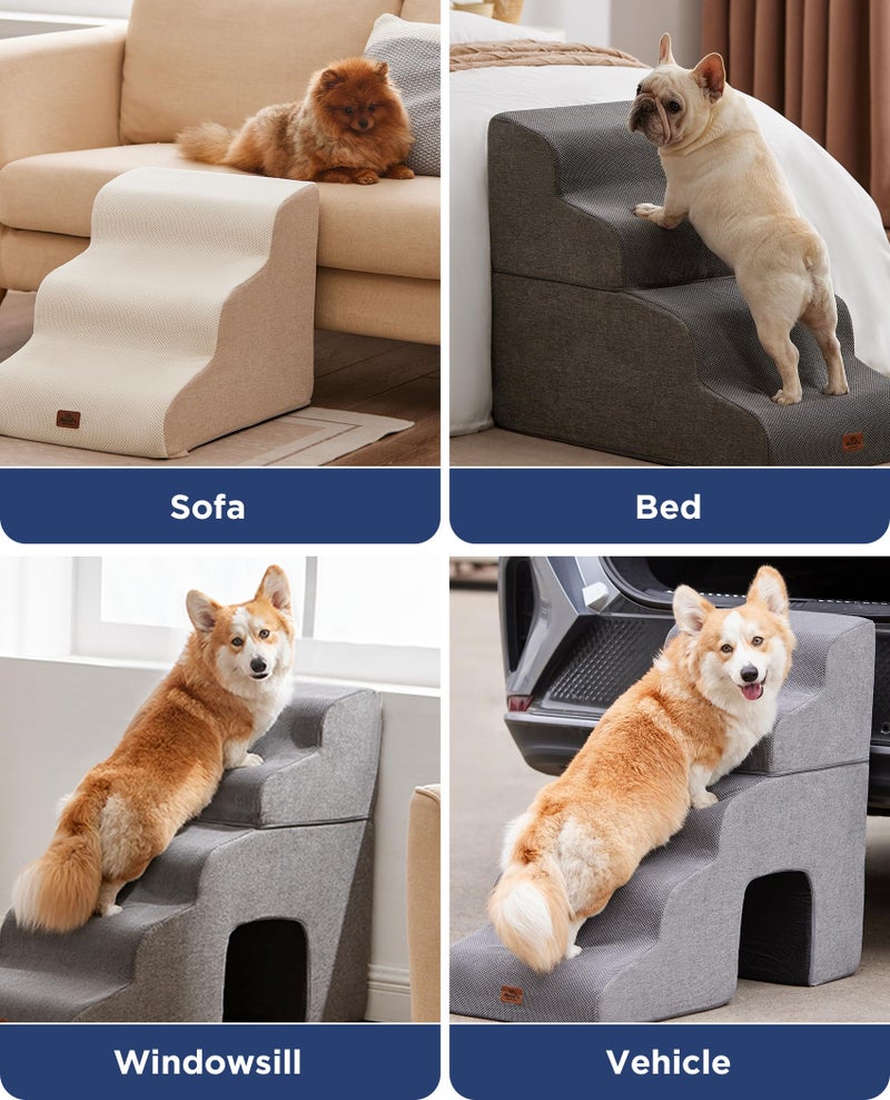 MASSFU Gray Curved Dog Stairs Ramp for High Beds 28.7" H, 5-Step Dog Steps for Small Dogs and Cats, Pet Stairs for High Bed Climbing, Non-Slip Balanced Pet Step - Image 3