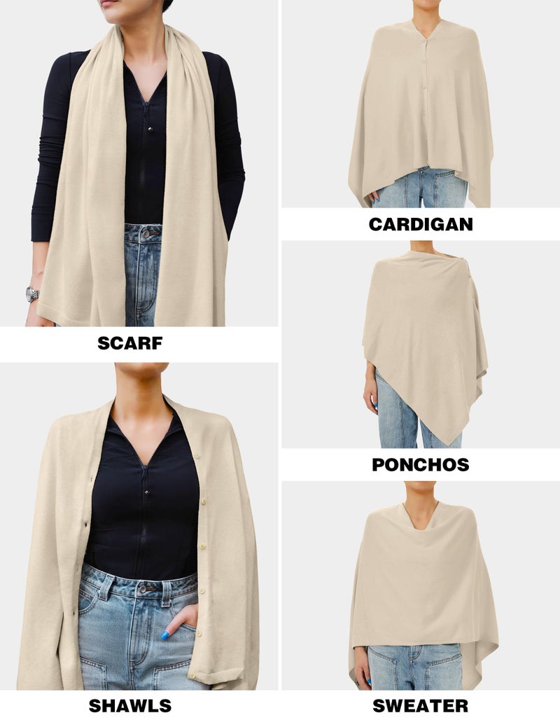 Puli بونشو نسائي خفيف الوزن محبوك مع زر صدفي، وشاح كيب متعدد الاستخدامات لفصل الربيع والصيف والخريف، لفة الشعير - Image 3