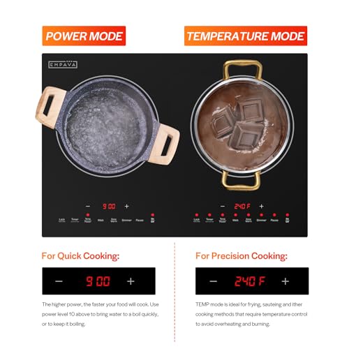 Empava Double/Dual Induction Cooktop 2 Burner, Shatter-proof Flat Glass Top, 18 Levels from 120°F to 460°F, 3 Preset Mode, Bulit-in/Countertop, 110~120 Volt Plug in Electric Stove for Kitchen, RV - Image 3