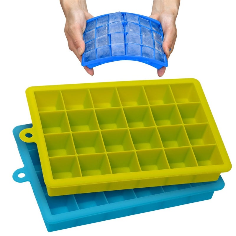 AYIAYEE Silicone Ice Cube Trays with Lids  2 Pack  24 Cavities 1 inch 12 tbsp  20ml  06 fl oz Square Ice Cubes Baking Molds  BPA free  Easy Release  for Juice Baby Food Chocolate  More