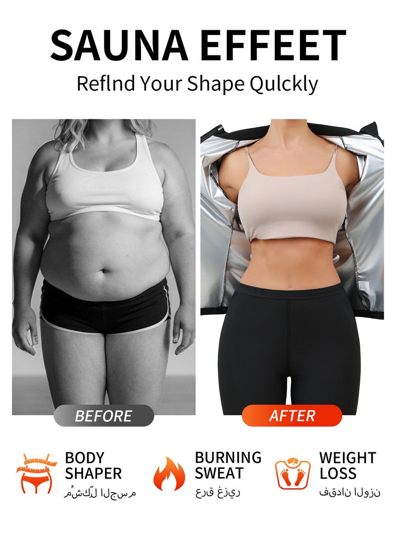 فوريول طقم ملابس ساونا نسائي للتعرق وإنقاص الوزن، يتكون من بلوزة بأكمام طويلة وسحاب وبنطال عالي الخصر لتشكيل الجسم، بالإضافة إلى قفازات وجوارب وقبعة. - Image 2