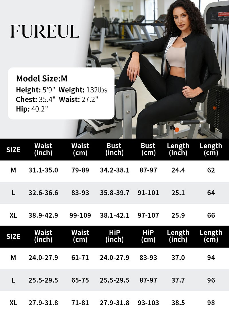 فوريول طقم ملابس ساونا نسائي للتعرق وإنقاص الوزن، يتكون من بلوزة بأكمام طويلة وسحاب وبنطال عالي الخصر لتشكيل الجسم، بالإضافة إلى قفازات وجوارب وقبعة. - Image 5