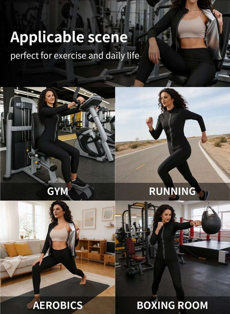 فوريول طقم ملابس ساونا نسائي للتعرق وإنقاص الوزن، يتكون من بلوزة بأكمام طويلة وسحاب وبنطال عالي الخصر لتشكيل الجسم، بالإضافة إلى قفازات وجوارب وقبعة. - Image 5