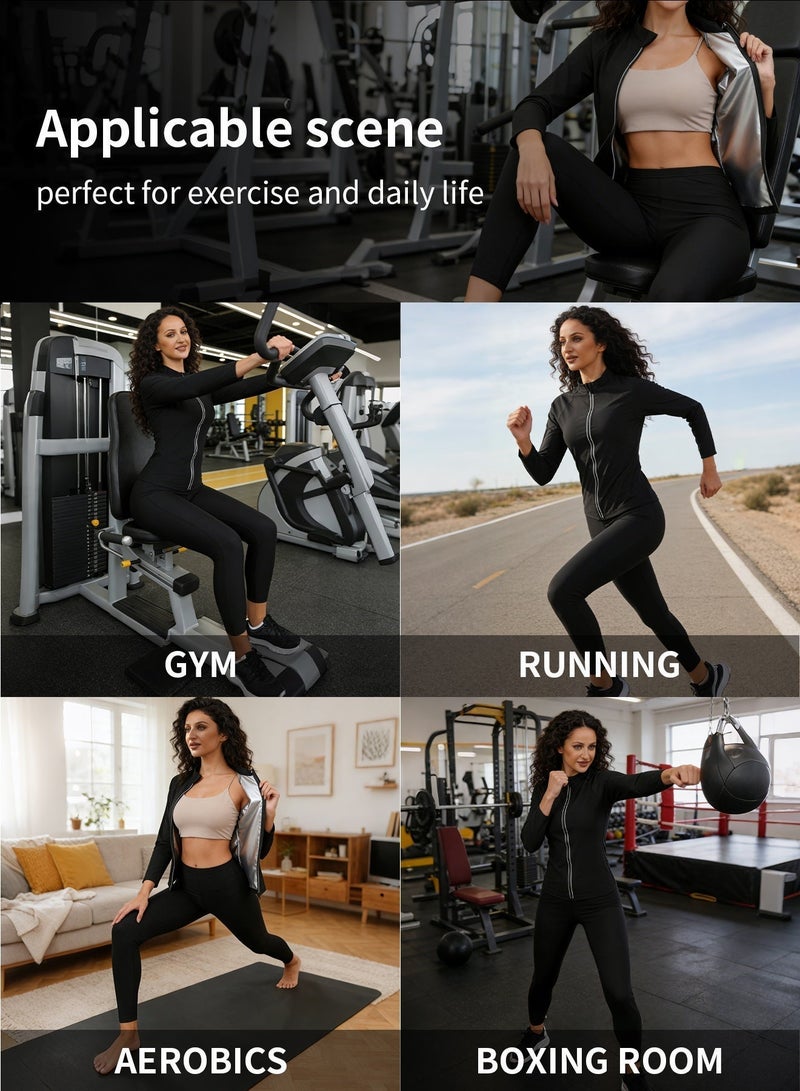 FUREUL Women’s Sauna Suit Set for Weight Loss, Premium High-Quality Breathable Fabric Quick-Dry Sweat-Wicking Compression Outfit, Zipper Long Sleeve Top & High-Waist Shaping Pants with Gloves & Shoe Covers headgear - Image 5