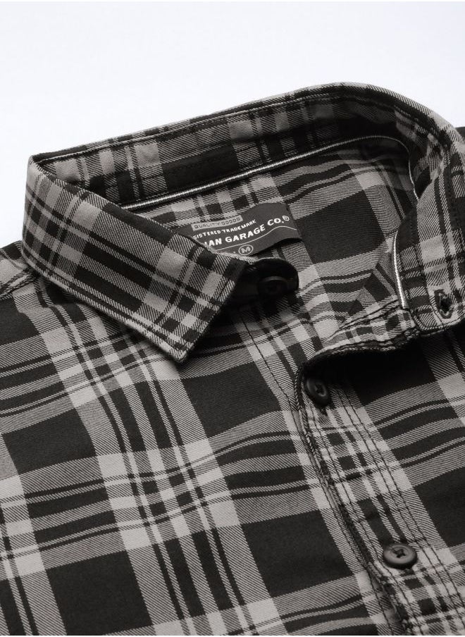 The Indian Garage Co Men Regular Fit Checkered Full Sleeves Spread Collar Casual Shirt  - Image 4