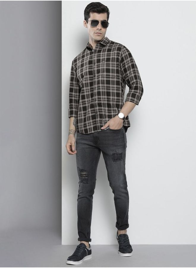 The Indian Garage Co Men Regular Fit Checkered Full Sleeves Spread Collar Casual Shirt  - Image 5