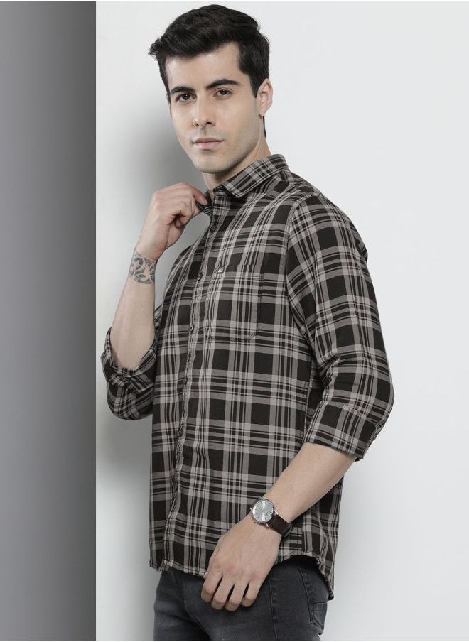 The Indian Garage Co Men Regular Fit Checkered Full Sleeves Spread Collar Casual Shirt  - Image 3