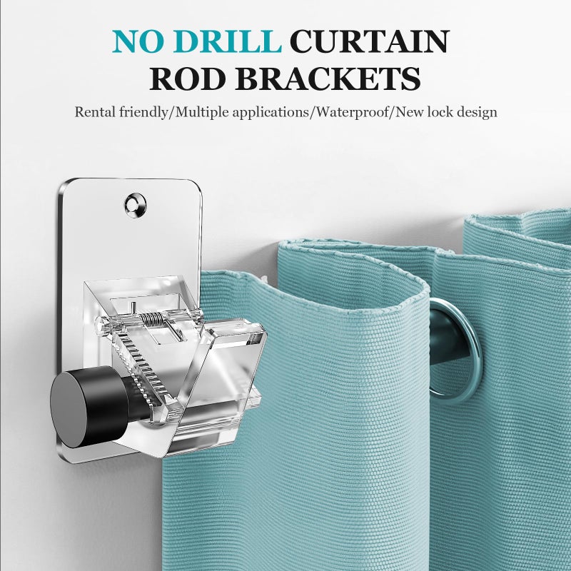BMONATY Adhesive No Drill Curtain Rod Brackets - Heavy Duty 30LB Holders for Bathroom Bedroom Kitchen, Universal Damage-Free Window Rod Hooks with Nail-Free Installation (4PC Transparent) - Image 3