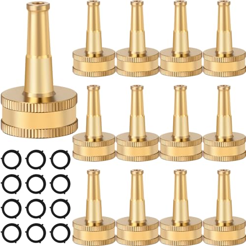 JaGely 12 Pack Brass Hose Nozzle for Garden Jet Sweeper Nozzles Solid Brass 2 Jet Nozzle for Car Wash Extra12 Garden Hose Rubber Washers - Image 1
