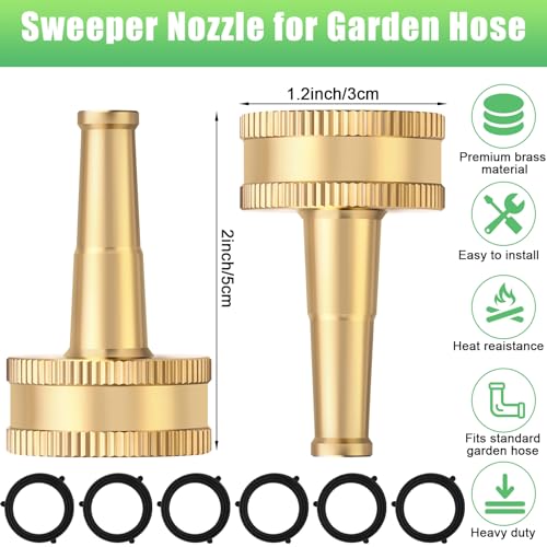 JaGely 12 Pack Brass Hose Nozzle for Garden Jet Sweeper Nozzles Solid Brass 2 Jet Nozzle for Car Wash Extra12 Garden Hose Rubber Washers - Image 3