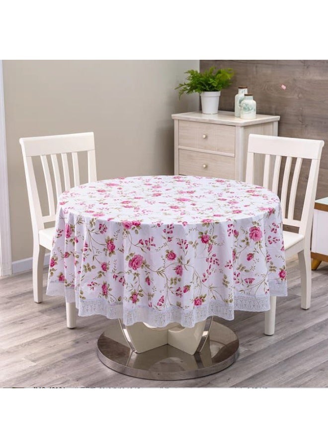 Round Tablecloth with Flannel Backing Waterproof Table Cloth Cover PVC Wipeable Spill Proof Peva Waterproof Oilcloth Lace Floral Tablecloths 180cm - Image 1