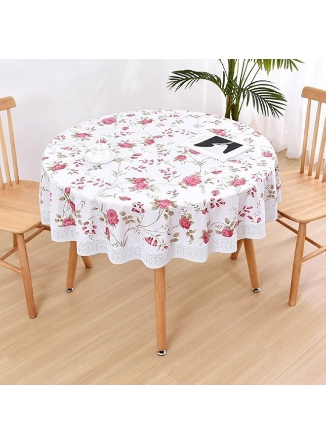 Round Tablecloth with Flannel Backing Waterproof Table Cloth Cover PVC Wipeable Spill Proof Peva Waterproof Oilcloth Lace Floral Tablecloths 180cm - Image 4