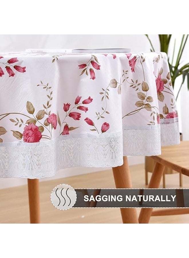 Round Tablecloth with Flannel Backing Waterproof Table Cloth Cover PVC Wipeable Spill Proof Peva Waterproof Oilcloth Lace Floral Tablecloths 180cm - Image 2