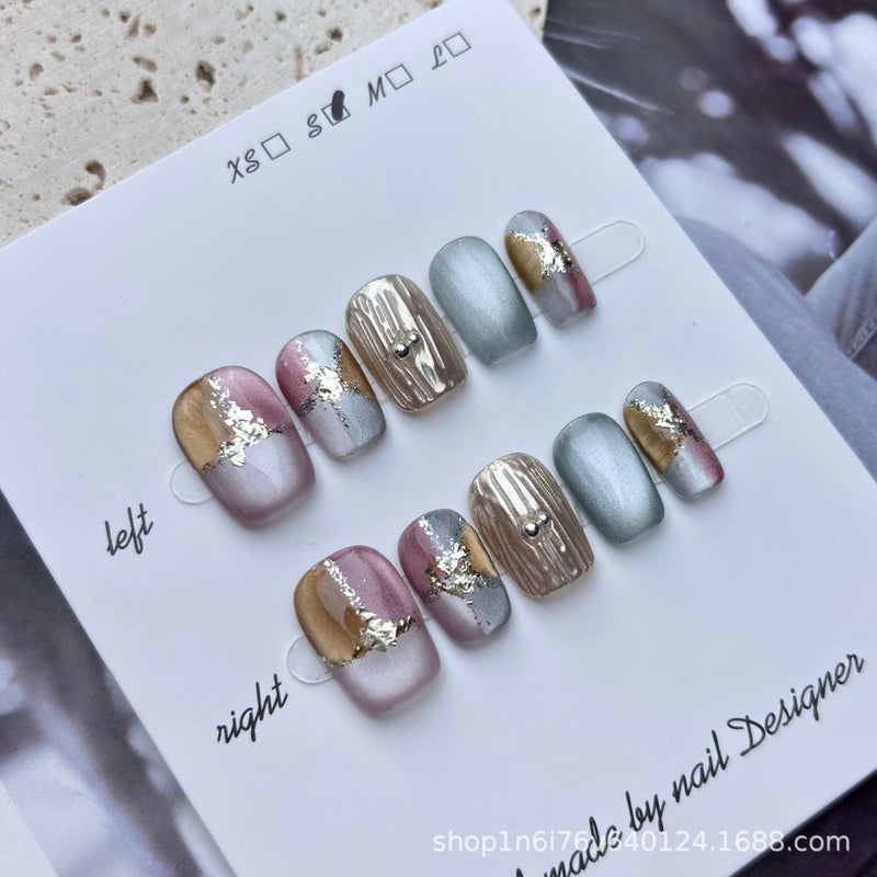 Generic [streamer cats eye] pure handmade nail wear crystal stone cats eye gentle nude explosions romantic explosions white New Short Cube (excluding kit)