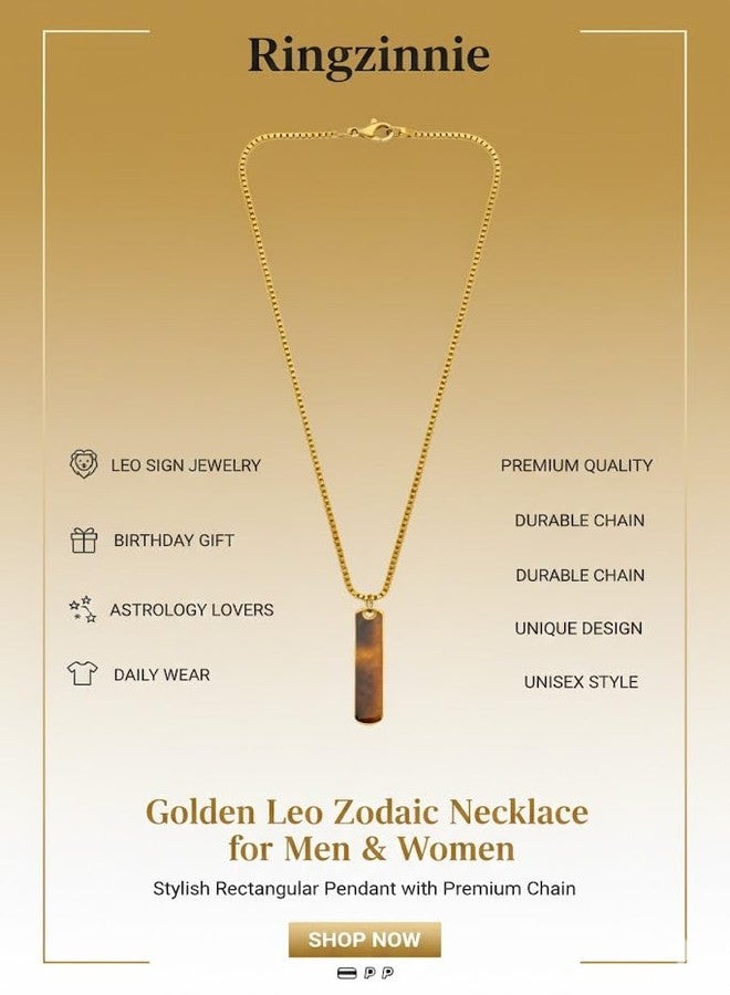 ringzinnie Golden Leo Zodiac Necklace for Men & Women – Stylish Rectangular Pendant with Premium Chain | Leo Sign Jewelry Gift for Birthday, Astrology Lovers & Daily Use - Image 5