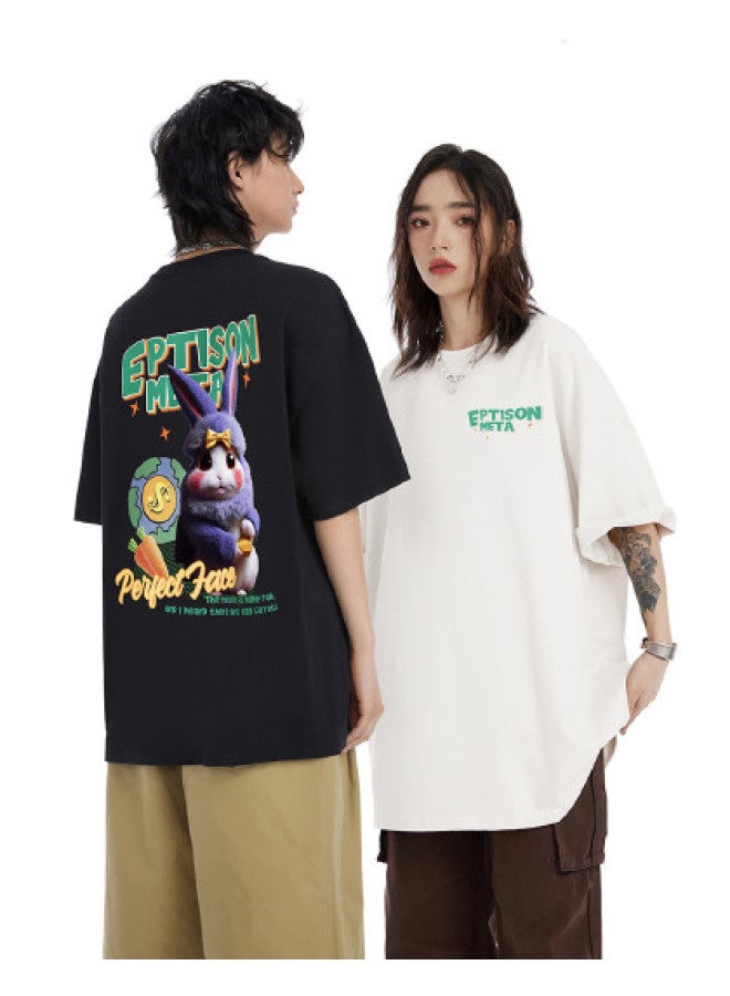 EPTISON Summer Youthful Cute Rabbit Print Short Sleeve Women's T-shirt - 230gsm Oversized Tee - Image 1