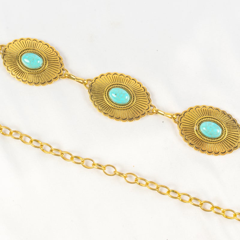 حزام وسط معدن حريمي ذهبي شكل قلب مرصع بحجر فيروزي - Image 3