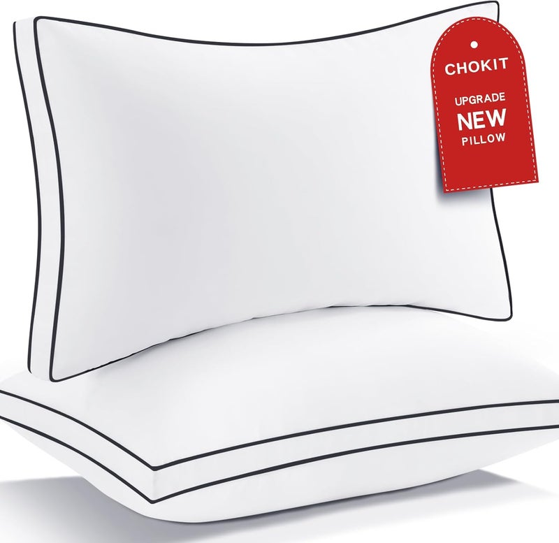 CHOKIT Premium Pillows Queen Size Set of 2, Fluffy and Supportive 7D Down Alternative Bed Pillows, Luxury Soft Hotel Quality Gusseted Pillow for Side Back Stomach Sleepers, Relief Neck Head and Shoulder Pain - Image 1