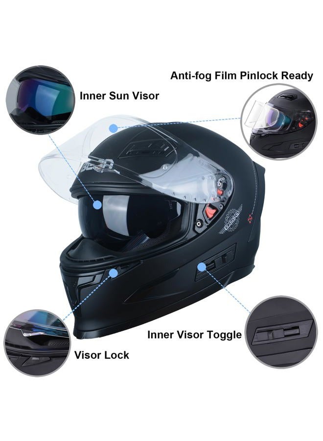 BEON Motorcycle Helmets Full Face, Motorbike Street Helmet with Clear&Tinted Visors and Multiple Vents, Motocross Casco DOT Approved for Adult Men Women, S-XL (M, Matte Black) - Image 5