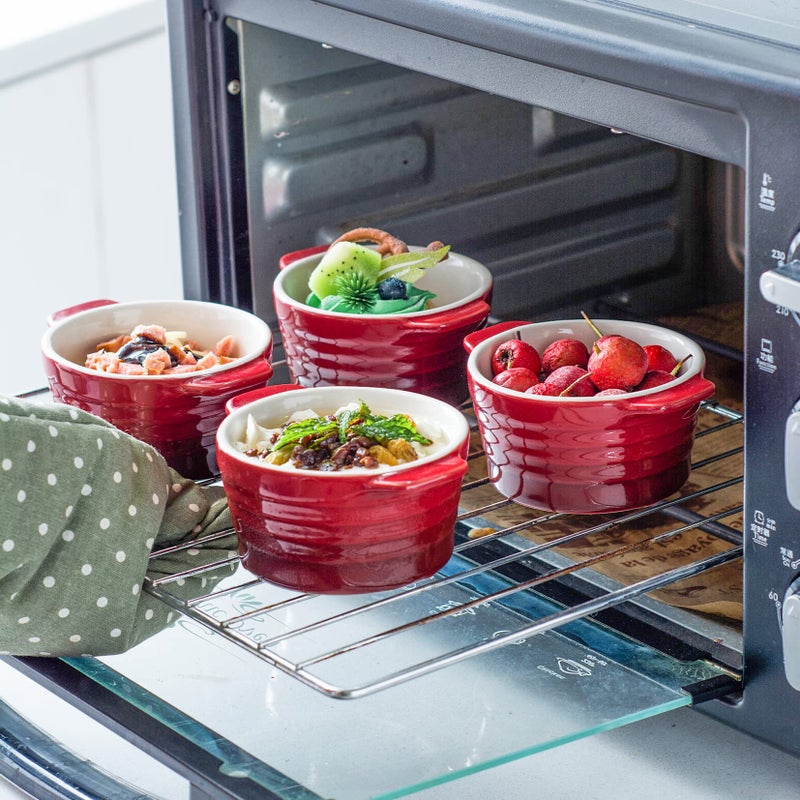UNICASA 8 oz Ceramic Ramekins with Lid, Mini Casserole Dish with Handles Set of 4, Porcelain Small Baking Dish, Round Small Cocotte Oven Safe, Reactive Glaze (Red) - Image 3