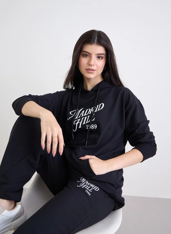 Styli Black Regular Fit Longline Hoodie and Joggers Co-Ords