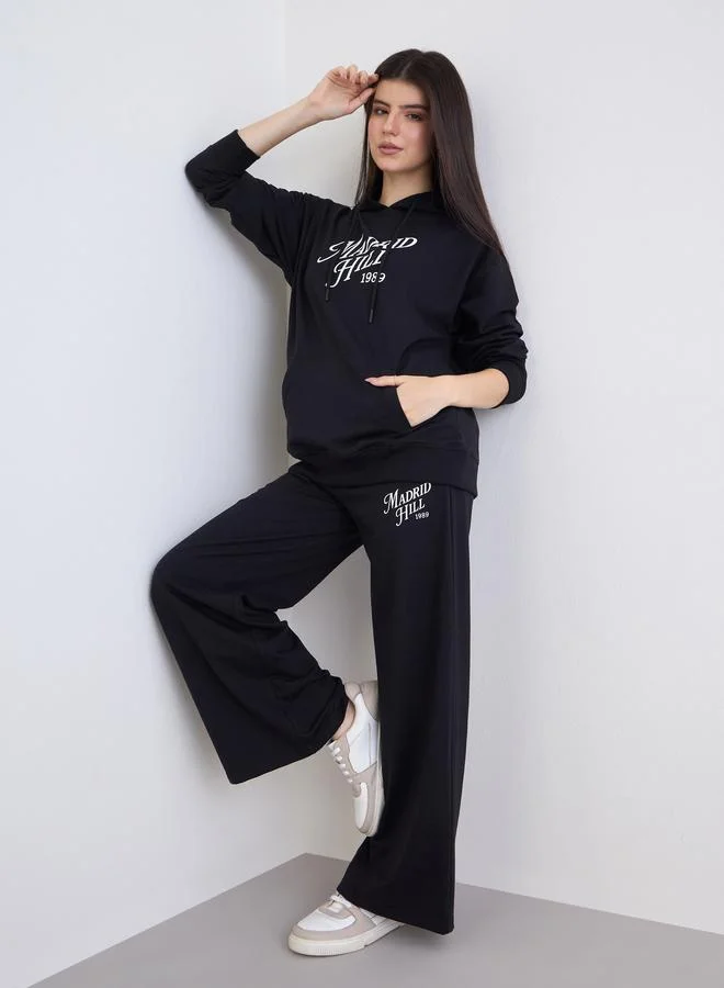 Styli Styli Black Regular Fit Longline Hoodie and Joggers Co-Ords