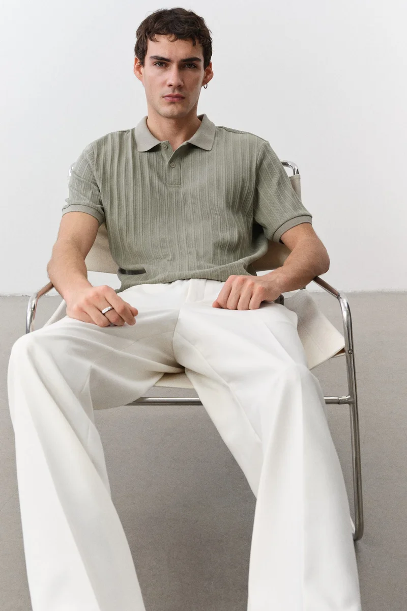H&M Slim Fit Textured jersey polo shirt