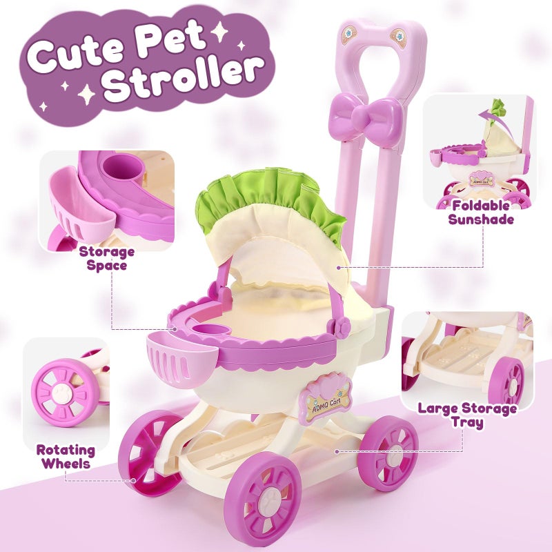 G.C Cat Toys For Kids Girls  Electronic Interactive Stuffed Cat Walk Meow And Wag Tail With Stroller Pet Care Accessories Toys Pretend Play Birthday Gifts For Toddlers Girls 3 4 5 6 7 8 Year Old - Image 5