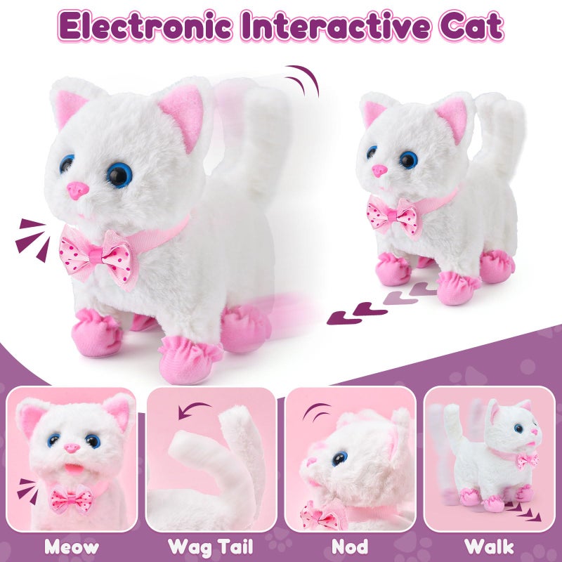 G.C Cat Toys For Kids Girls  Electronic Interactive Stuffed Cat Walk Meow And Wag Tail With Stroller Pet Care Accessories Toys Pretend Play Birthday Gifts For Toddlers Girls 3 4 5 6 7 8 Year Old - Image 3