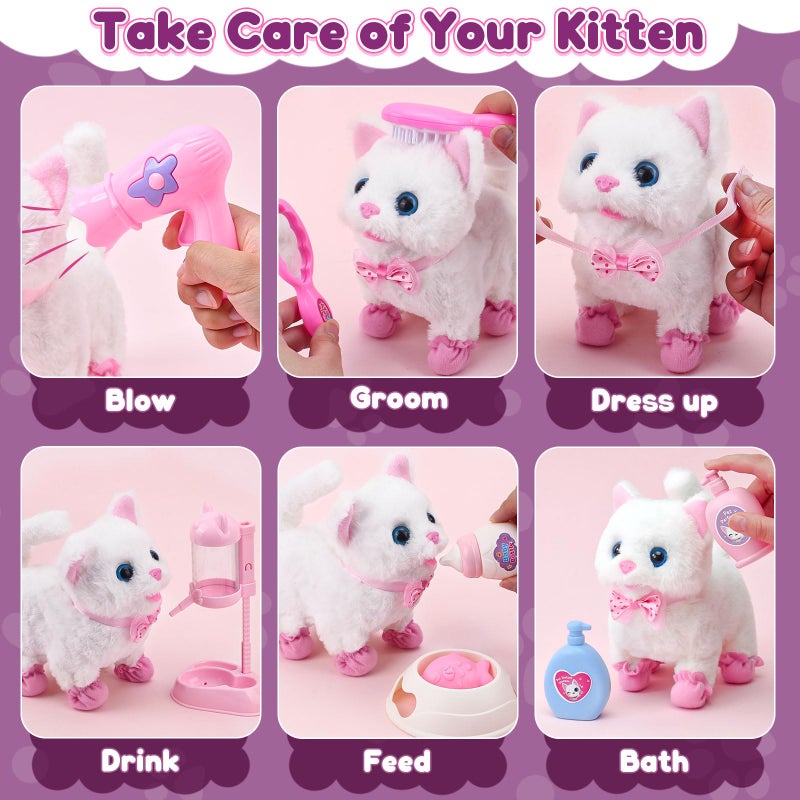 G.C Cat Toys For Kids Girls  Electronic Interactive Stuffed Cat Walk Meow And Wag Tail With Stroller Pet Care Accessories Toys Pretend Play Birthday Gifts For Toddlers Girls 3 4 5 6 7 8 Year Old - Image 4