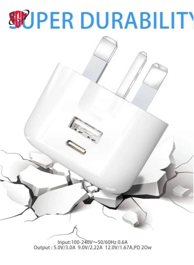 Charger Plug For Google Pixel 7 / Pixel 7 Pro/Pixel 6A / Pixel 6 / Pixel 6 Pro, 20W Dual Port USB & USB C Charger Plug Type C PD Charging Power Adapter Fast Charge Travel Fast Charging Phone Charger