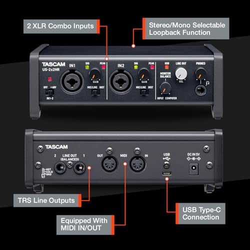 Tascam US-2x2HR 2 Mic 2IN/2OUT High Resolution Versatile USB Audio Interface for Recording, Streaming, Podcasting, Songwriting - Image 3