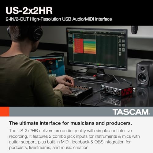 Tascam US-2x2HR 2 Mic 2IN/2OUT High Resolution Versatile USB Audio Interface for Recording, Streaming, Podcasting, Songwriting - Image 2