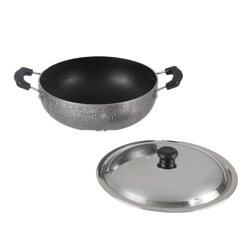 Anjali Diamond Dura Non-Stick Kadai with Stainless Steel Lid, 3.25 litres, Black - Image 2