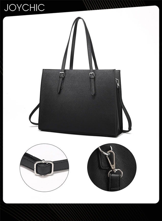 Joychic Women Lightweight Large Capacity Laptop Bag Leather Work Computer Tote Waterproof Briefcase 15.6 Inch Netbook Business Office Shoulder Messenger Bag Black  - Image 4