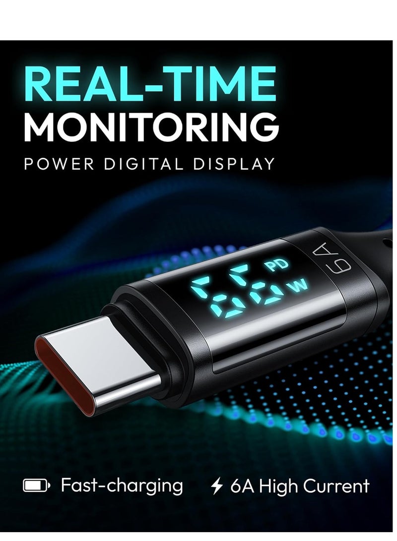 كابل USB-C للشحن السريع 66 واط مع شاشة رقمية - مضفر من النايلون لجهاز iPhone 15 و iPad Pro و PS5 والمزيد [1.2م، 6.0أ] - Image 2