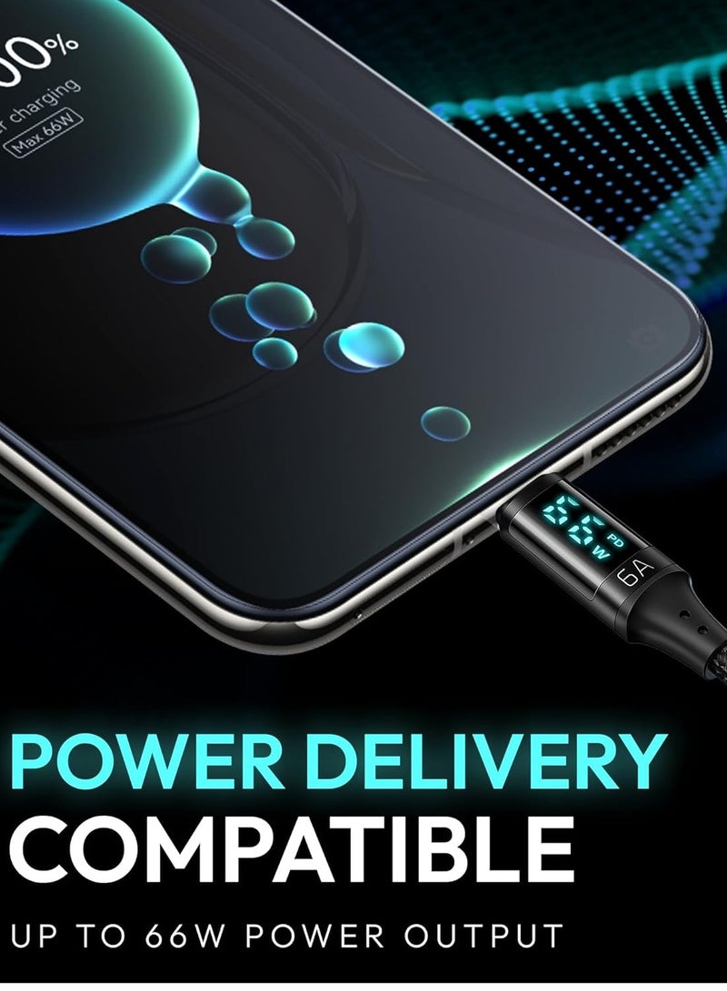 كابل USB-C للشحن السريع 66 واط مع شاشة رقمية - مضفر من النايلون لجهاز iPhone 15 و iPad Pro و PS5 والمزيد [1.2م، 6.0أ] - Image 5